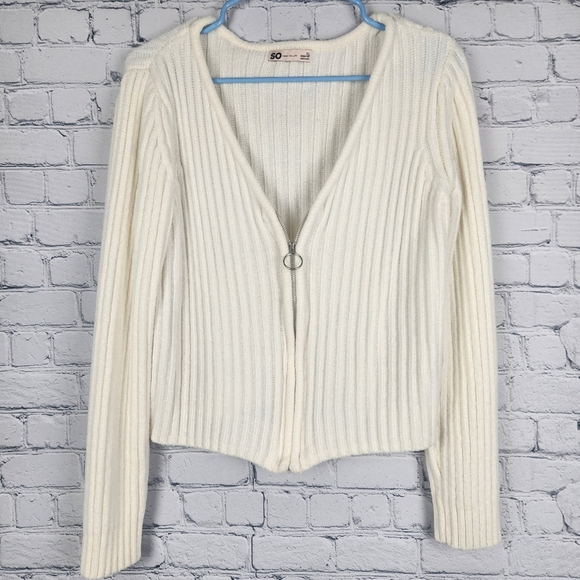 SO Size XL Cream Ribbed Zip Up Sweater - Picture 5 of 6